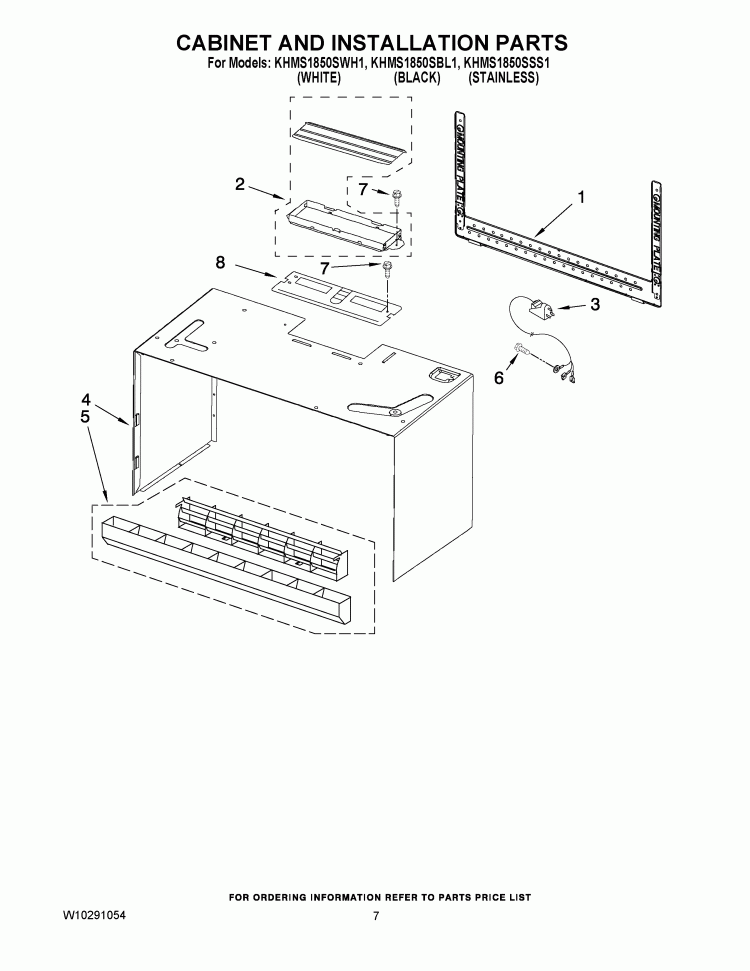 CABINET AND INSTALLATION PARTS Diagram and Parts List for KHMS1850SSS1  KitchenAid Microwave