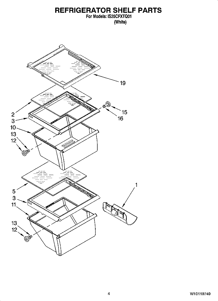 REFRIGERATOR SHELF PARTS Diagram and Parts List for IS25CFXTQ01  Inglis Refrigerator
