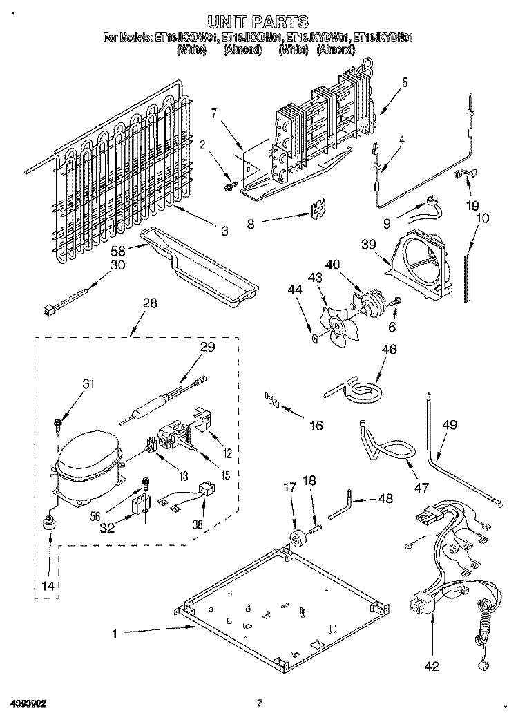 UNIT Diagram and Parts List for ET16JKXDN01  Whirlpool Refrigerator