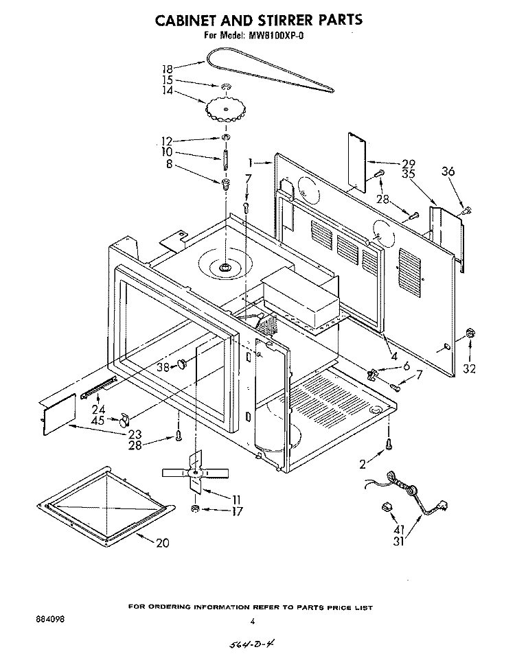 CABINET AND STIRRER Diagram and Parts List for MW8100XP0  Whirlpool Microwave