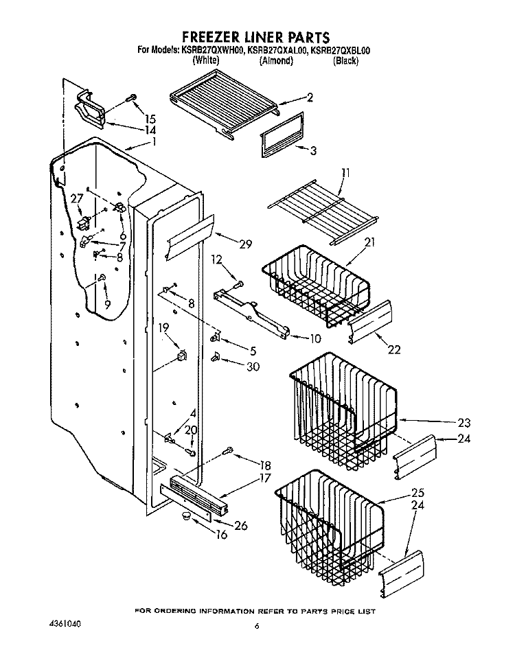 FREEZER LINER Diagram and Parts List for KSRB27QXBL00  KitchenAid Refrigerator