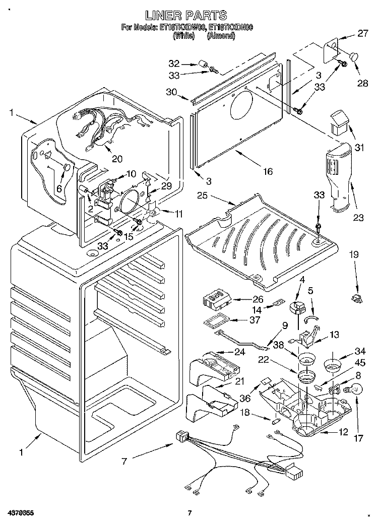LINER Diagram and Parts List for ET18TKXDW00  Whirlpool Refrigerator