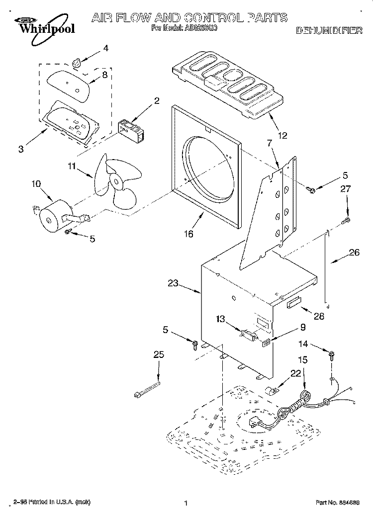 SECTION Diagram and Parts List for AD025SG0  Whirlpool Dehumidifier