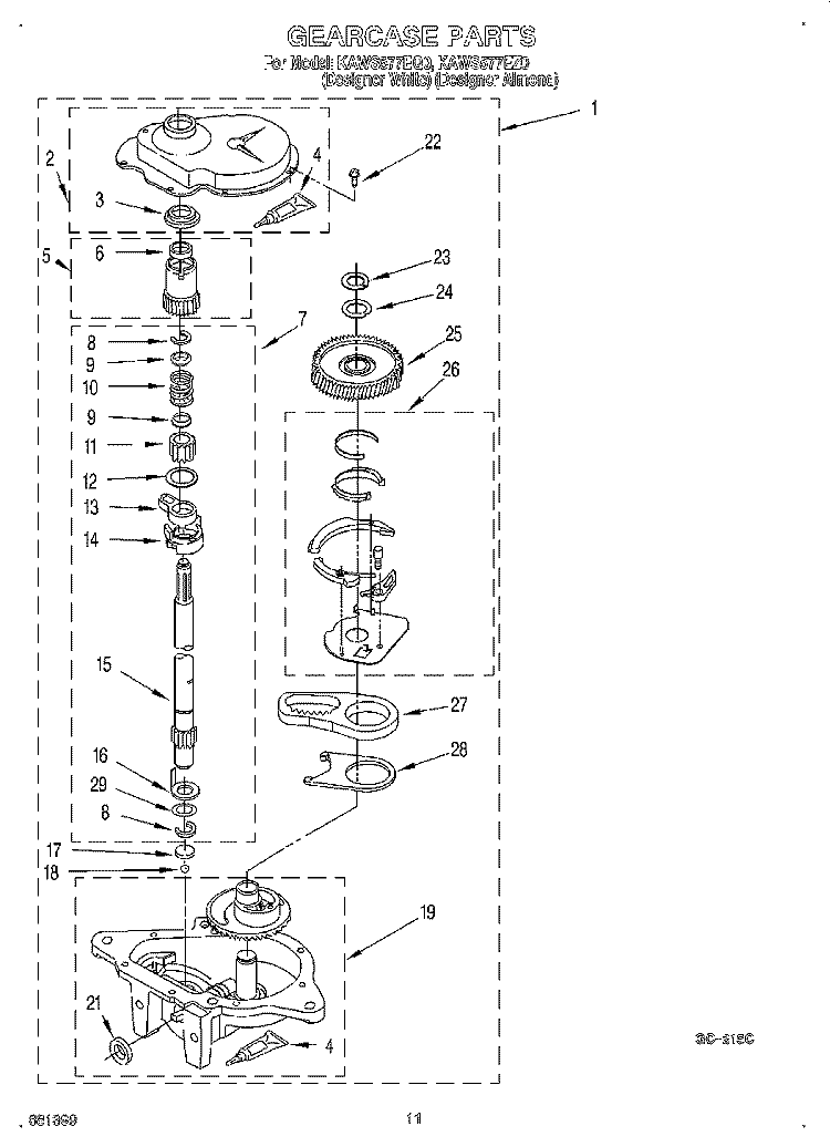 GEARCASE Diagram and Parts List for KAWS577EZ0  KitchenAid Washer
