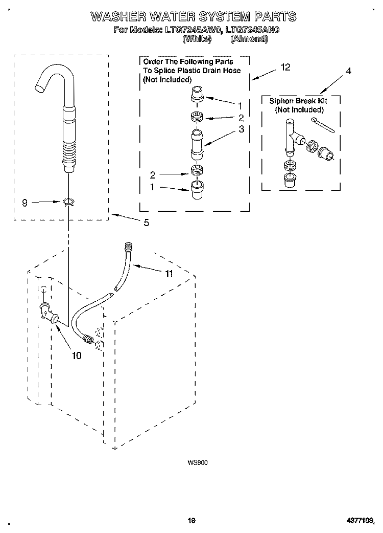 WASHER WATER SYSTEM Diagram and Parts List for LTG7245AN0  Whirlpool Washer Dryer Combo