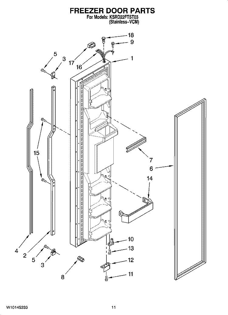 FREEZER DOOR PARTS Diagram and Parts List for KSRD22FTST03  KitchenAid Refrigerator