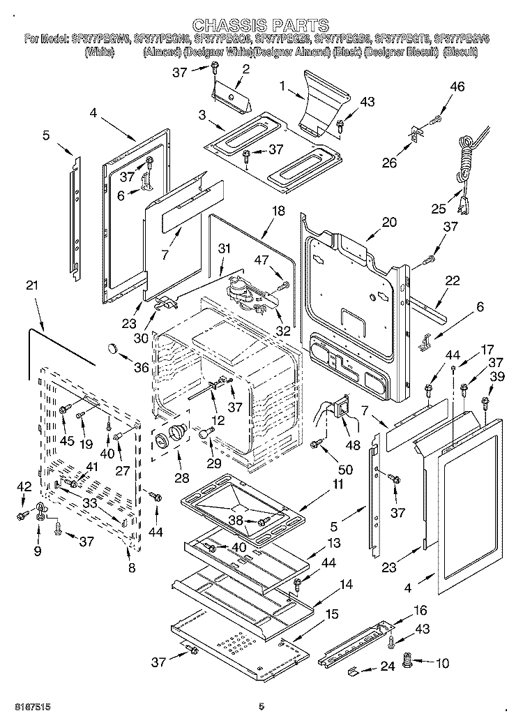 CHASSIS Diagram and Parts List for SF377PEGT6  Whirlpool Range