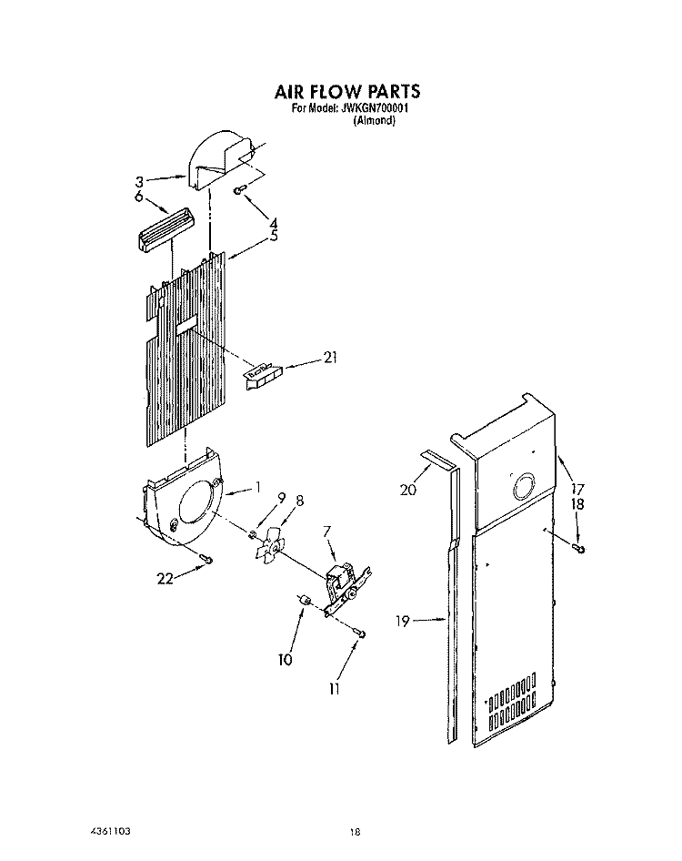 AIR FLOW Diagram and Parts List for JWKGN700001  Whirlpool Refrigerator