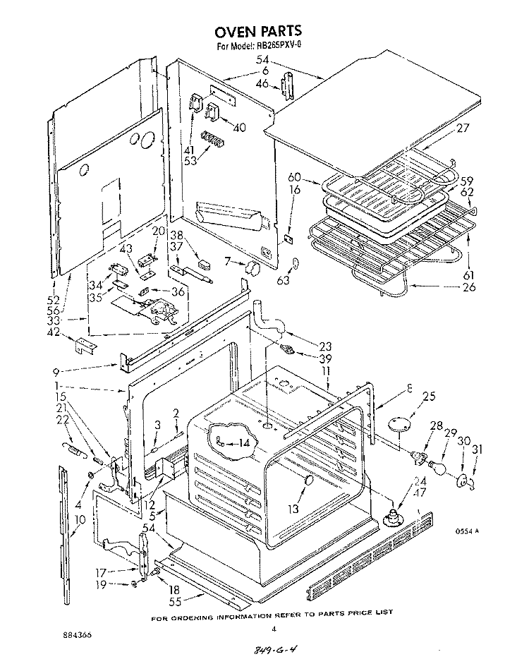 OVEN Diagram and Parts List for RB265PXV0  Whirlpool Wall Oven