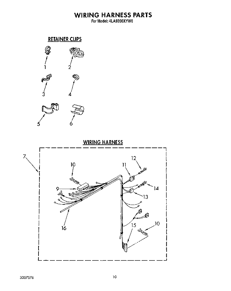WIRING HARNESS Diagram and Parts List for 4LA9300XYW0  Whirlpool Washer