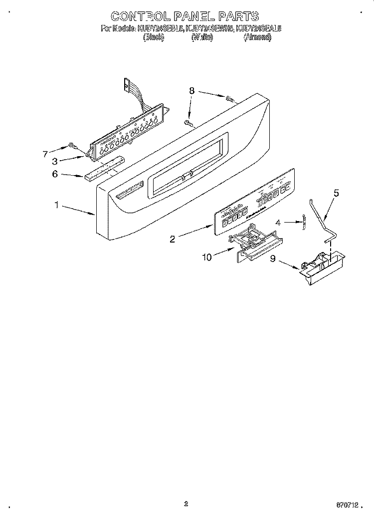 CONTROL PANEL Diagram and Parts List for KUDY24SEAL5  KitchenAid Dishwasher