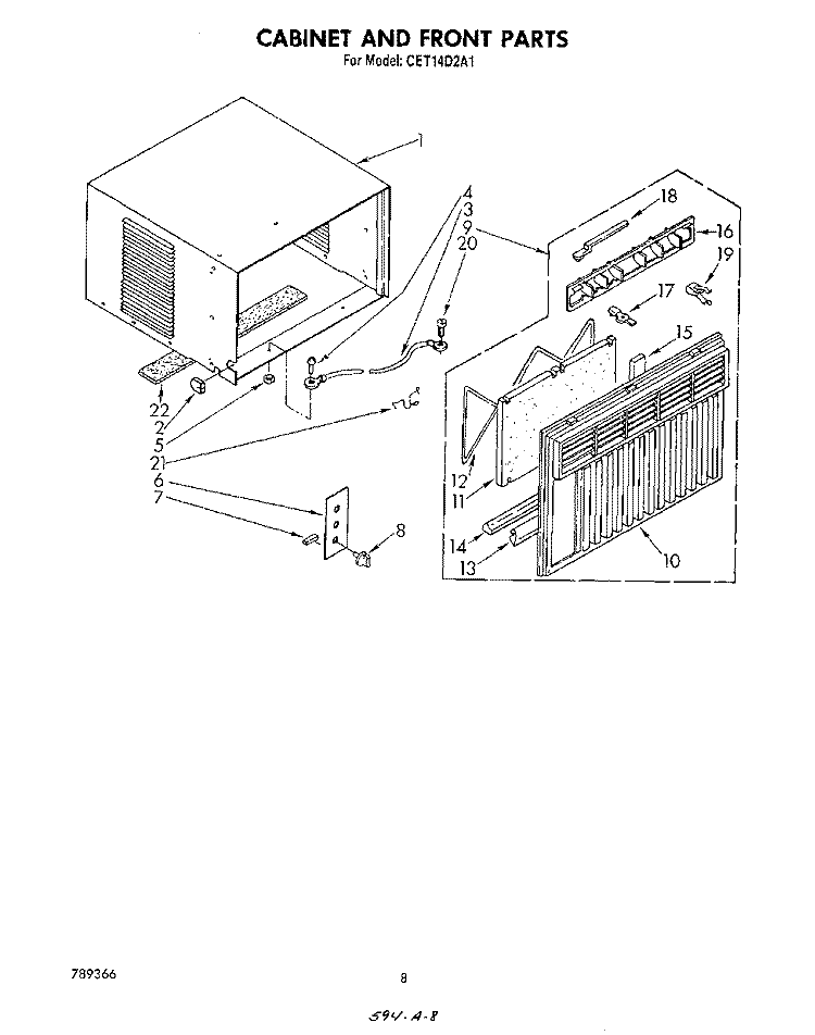 CABINET AND FRONT Diagram and Parts List for CET14D2A1  Whirlpool Air Conditioner