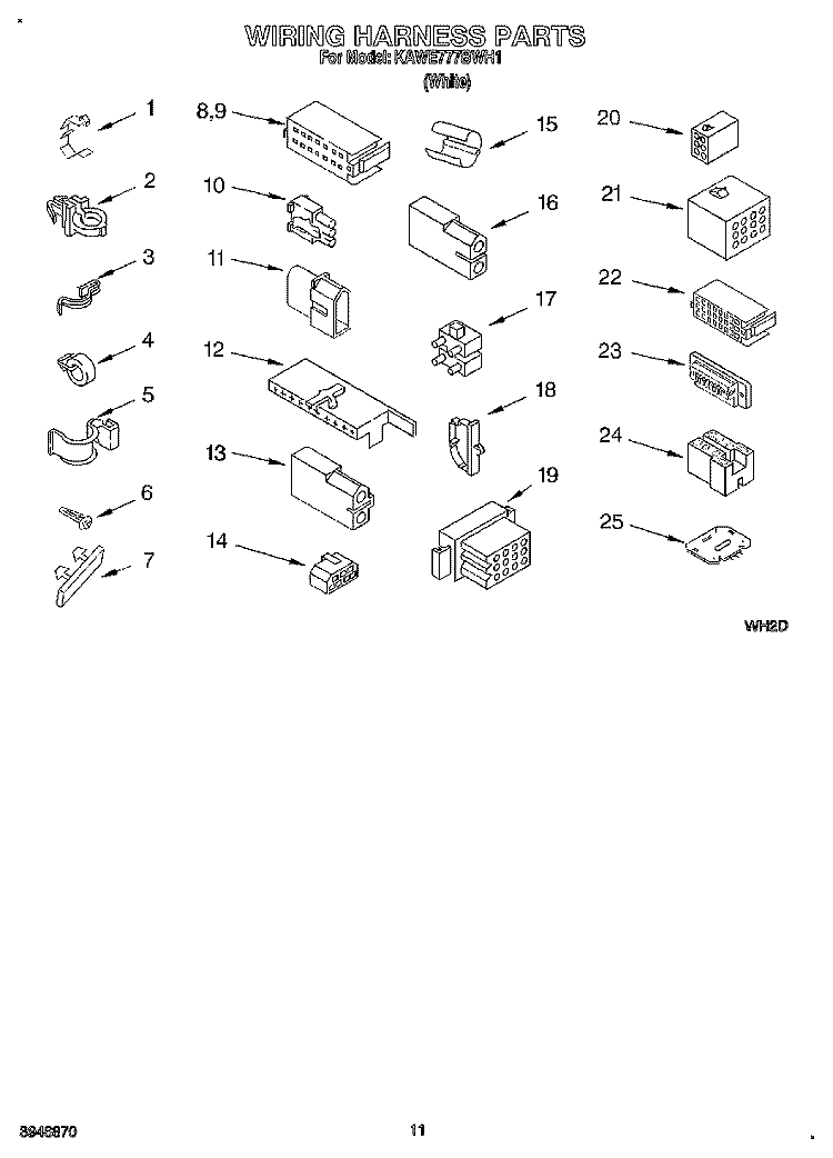 WIRING HARNESS Diagram and Parts List for KAWE777BWH1  KitchenAid Washer