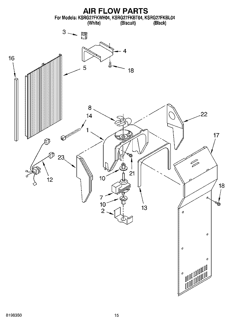 AIR FLOW Diagram and Parts List for KSRG27FKWH04  KitchenAid Refrigerator