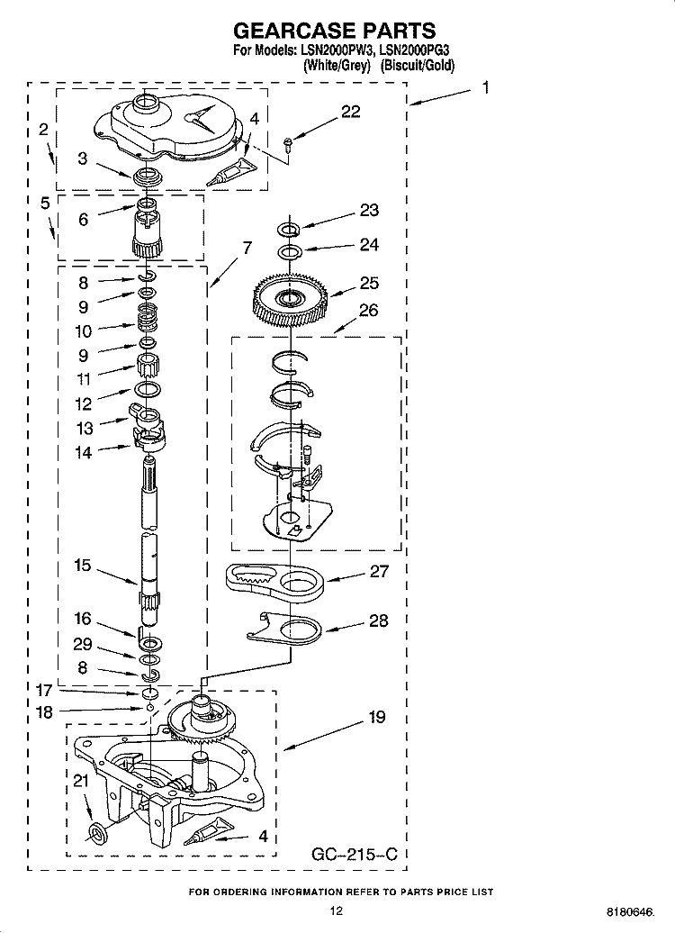GEARCASE PARTS Diagram and Parts List for LSN2000PG3  Whirlpool Washer