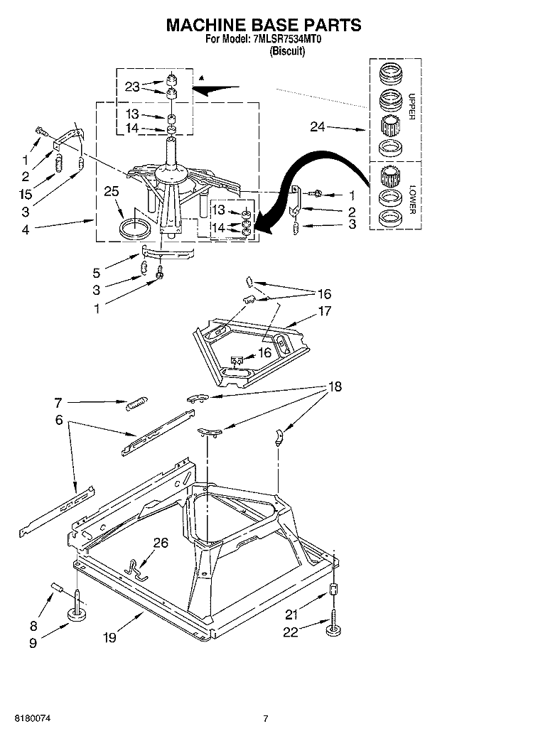 MACHINE BASE PARTS Diagram and Parts List for 7MLSR7534MT0  Whirlpool Washer