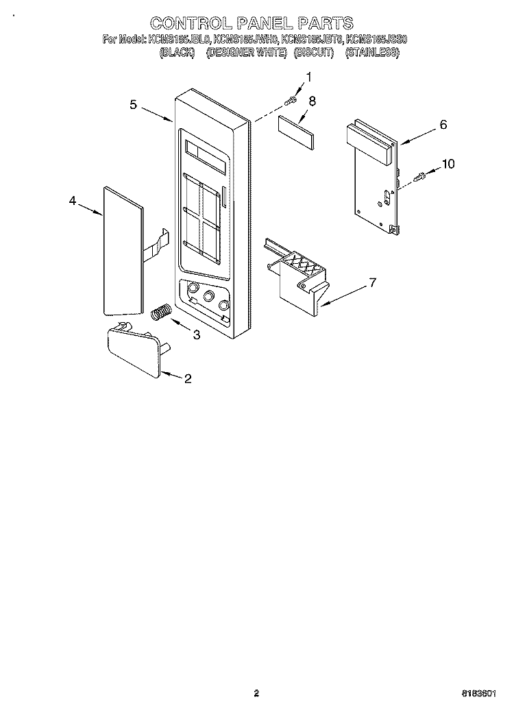 CONTROL PANEL Diagram and Parts List for KCMS185JBL0  KitchenAid Microwave