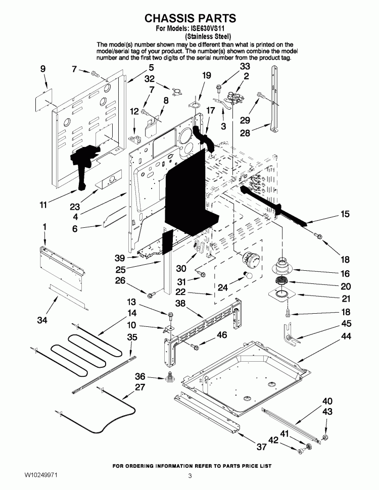 CHASSIS PARTS Diagram and Parts List for ISE630VS11  Whirlpool Range