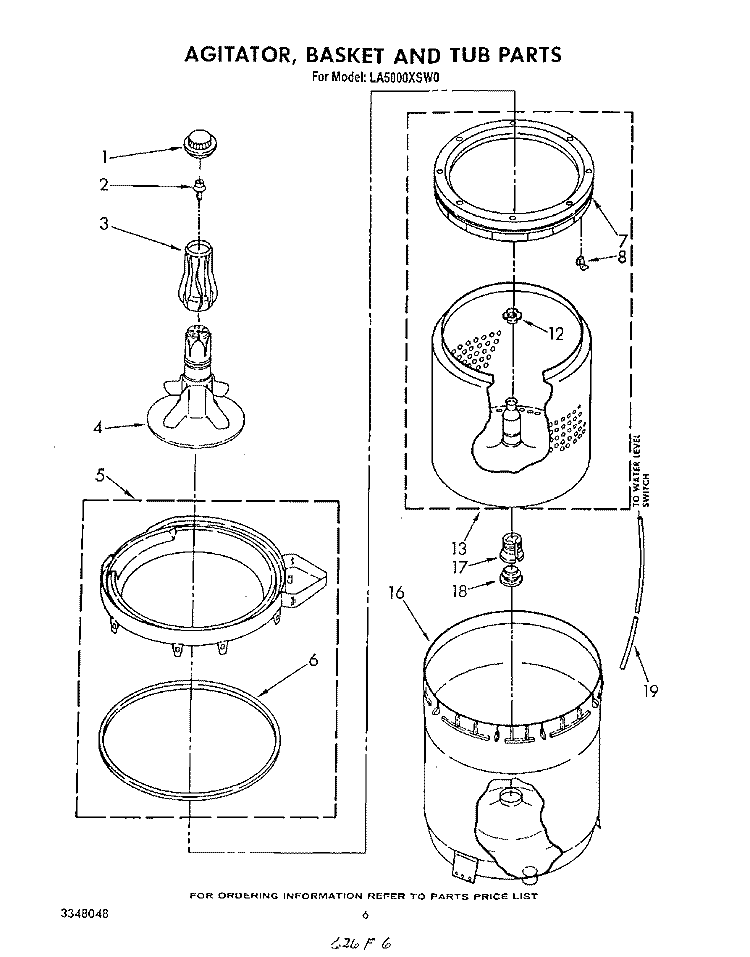 AGITATOR, BASKET AND TUB Diagram and Parts List for LA5000XSW0  Whirlpool Washer