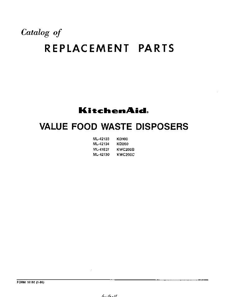 SECTION Diagram and Parts List for KD100  KitchenAid Food Waste Disposer