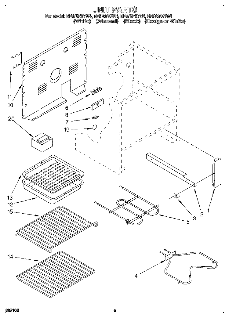 UNIT Diagram and Parts List for RF376PXYN4  Whirlpool Range