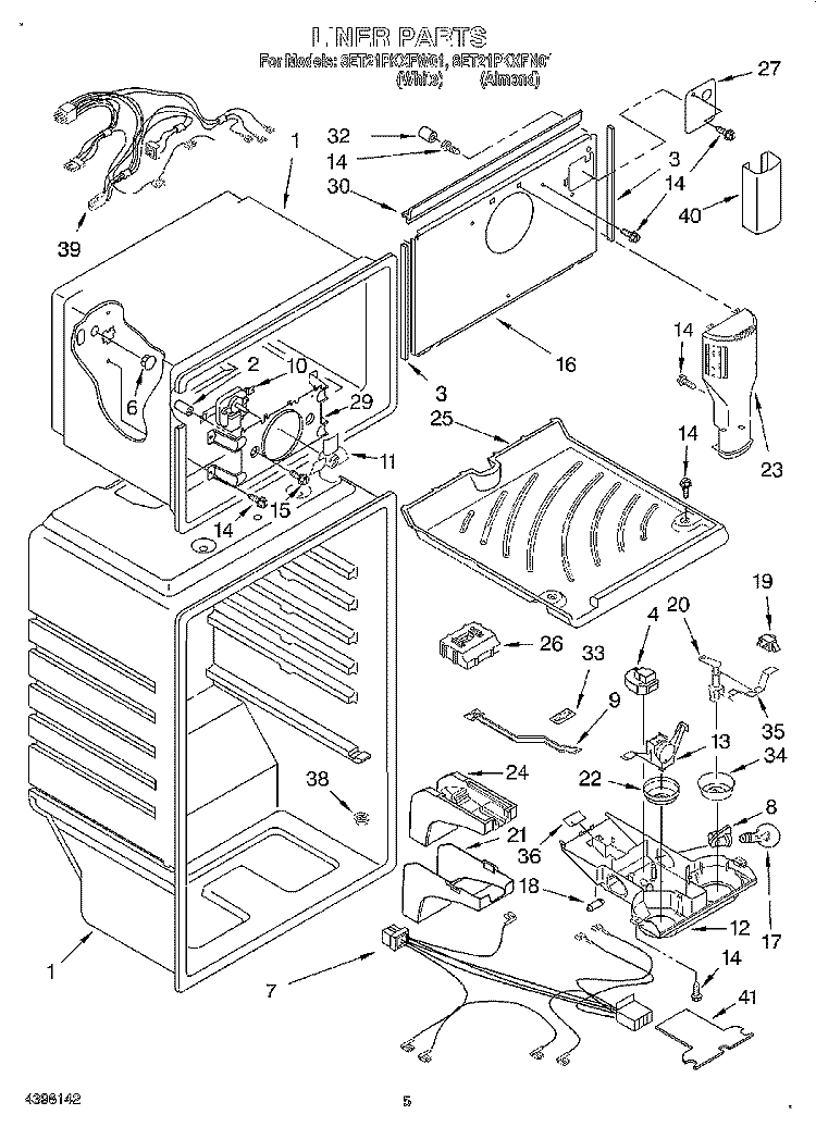 LINER Diagram and Parts List for 8ET21PKXFW01  Whirlpool Refrigerator