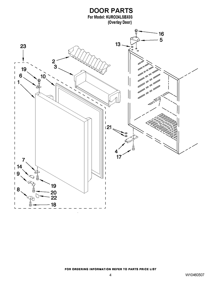 DOOR PARTS Diagram and Parts List for KURO24LSBX03  KitchenAid Refrigerator