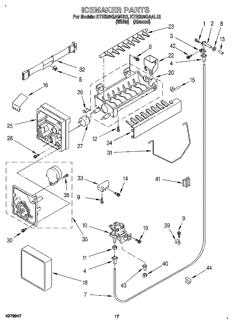 ICEMAKER Diagram and Parts List for KTRS25QAWH12  KitchenAid Refrigerator