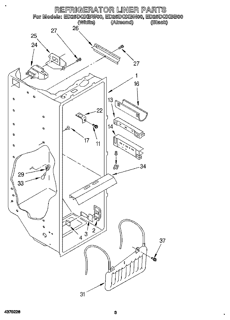 REFRIGERATOR LINER Diagram and Parts List for ED25DQXBN00  Whirlpool Refrigerator