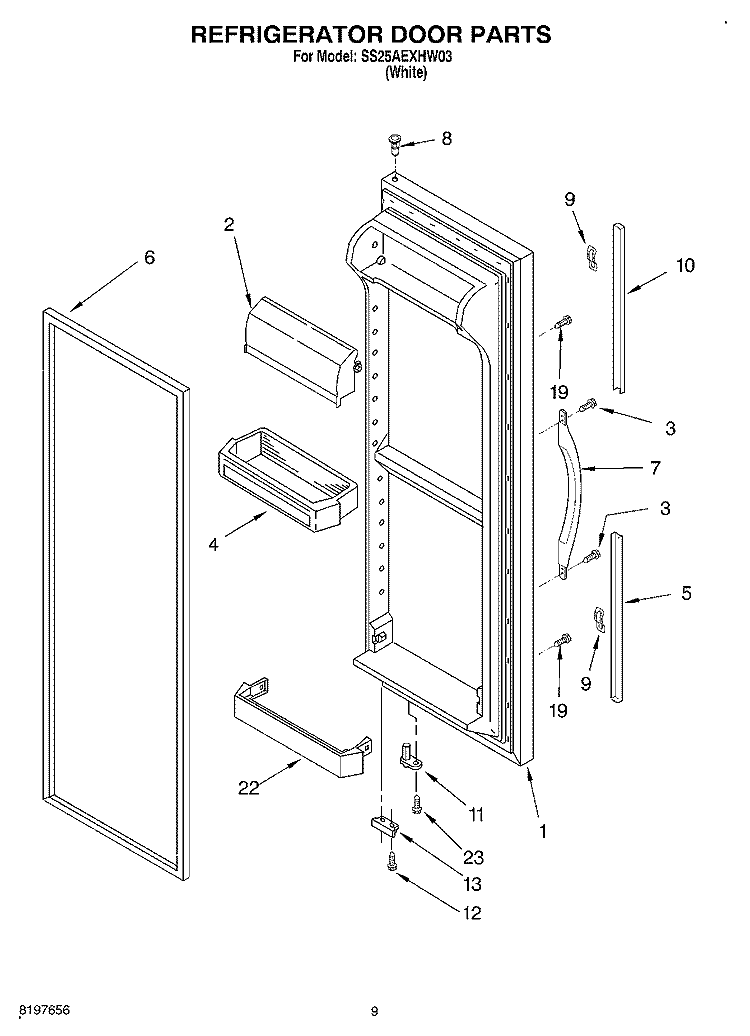 REFRIGERATOR DOOR Diagram and Parts List for SS25AEXHW03  Whirlpool Refrigerator