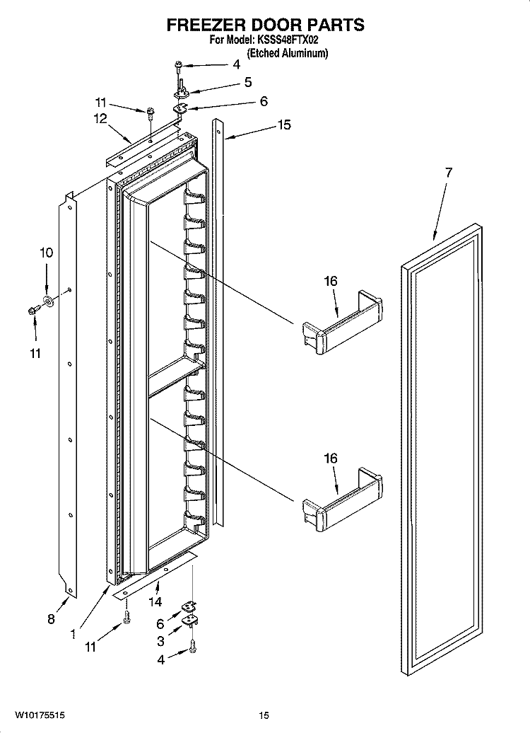 FREEZER DOOR PARTS Diagram and Parts List for KSSS48FTX02  KitchenAid Refrigerator