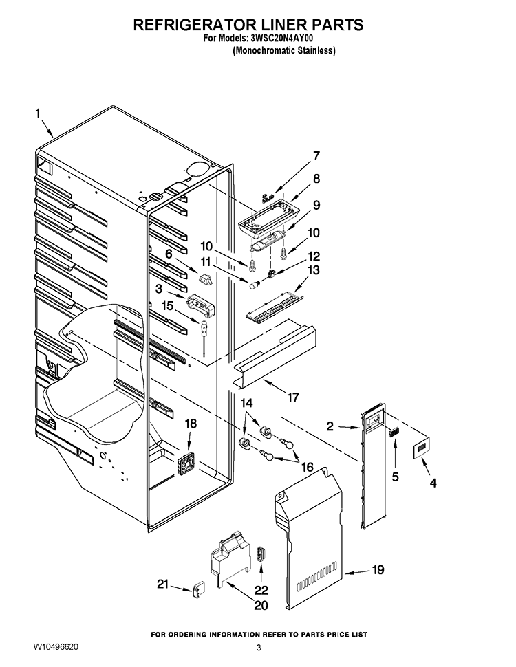 REFRIGERATOR LINER PARTS Diagram and Parts List for 3WSC20N4AY00  Whirlpool Refrigerator