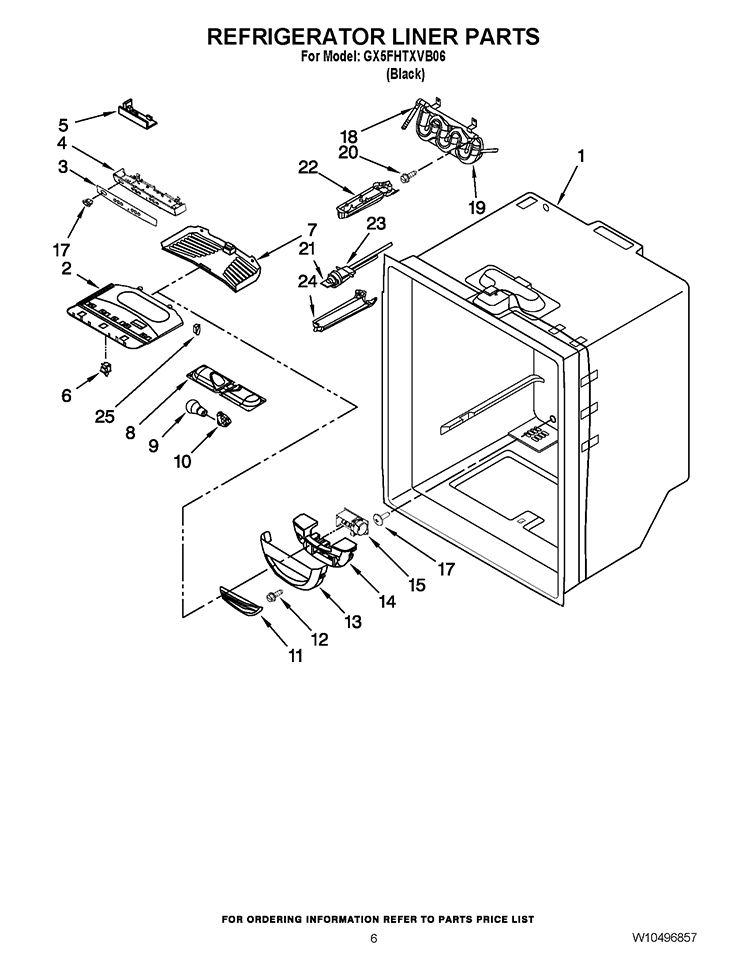 REFRIGERATOR LINER PARTS Diagram and Parts List for GX5FHTXVB06  Whirlpool Refrigerator