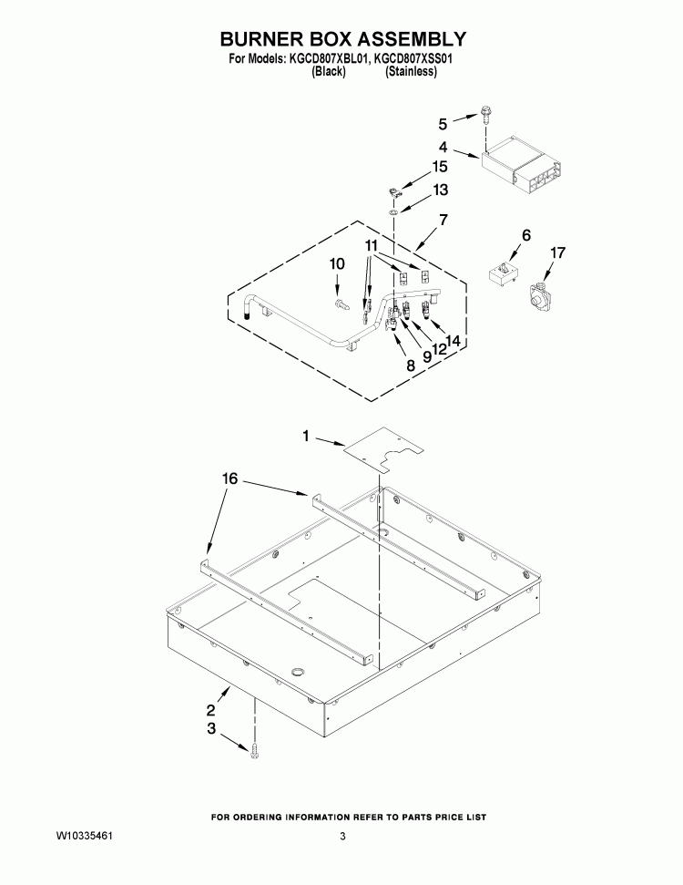 BURNER BOX ASSEMBLY Diagram and Parts List for KGCD807XSS01  KitchenAid Cooktop