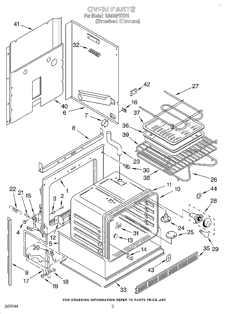 OVEN, LIT/OPTIONAL Diagram and Parts List for RS610PXYH1  Whirlpool Range