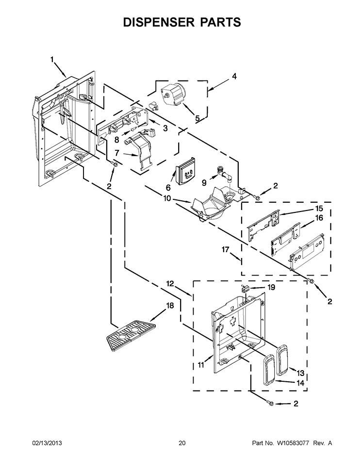 DISPENSER PARTS Diagram and Parts List for KSSC42QVS05  KitchenAid Refrigerator