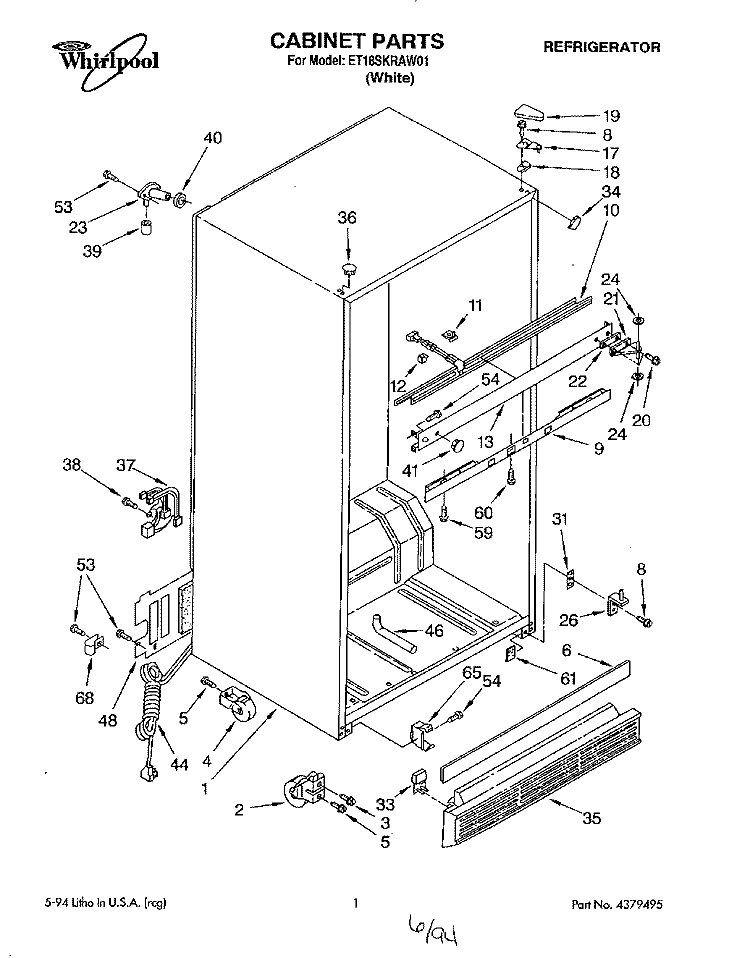 CABINET Diagram and Parts List for ET18SKRAW01  Whirlpool Refrigerator