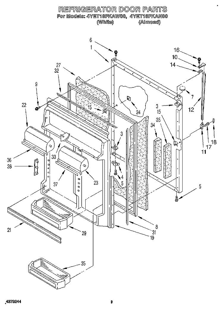REFRIGERATOR DOOR, LIT/OPTIONAL Diagram and Parts List for 4YET18PKAW00  Whirlpool Refrigerator