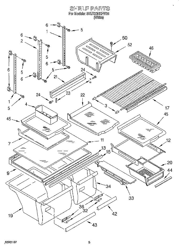 SHELF Diagram and Parts List for 3VET20DKFW01  Whirlpool Refrigerator