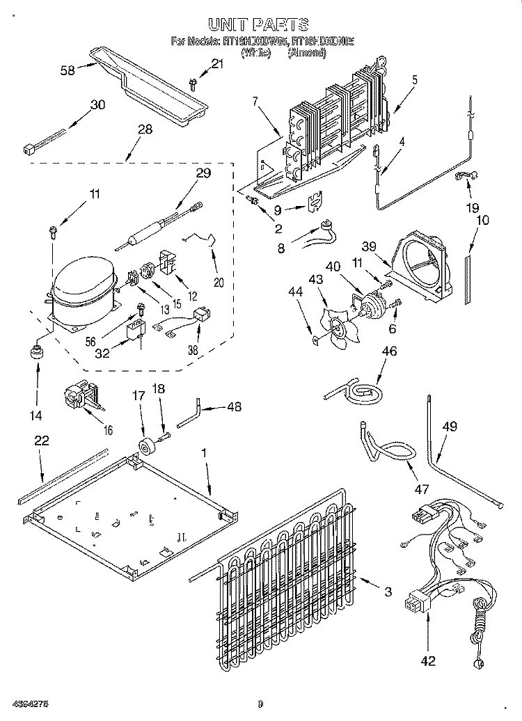 UNIT, LIT/OPTIONAL Diagram and Parts List for RT18HDXDW05  Roper Refrigerator