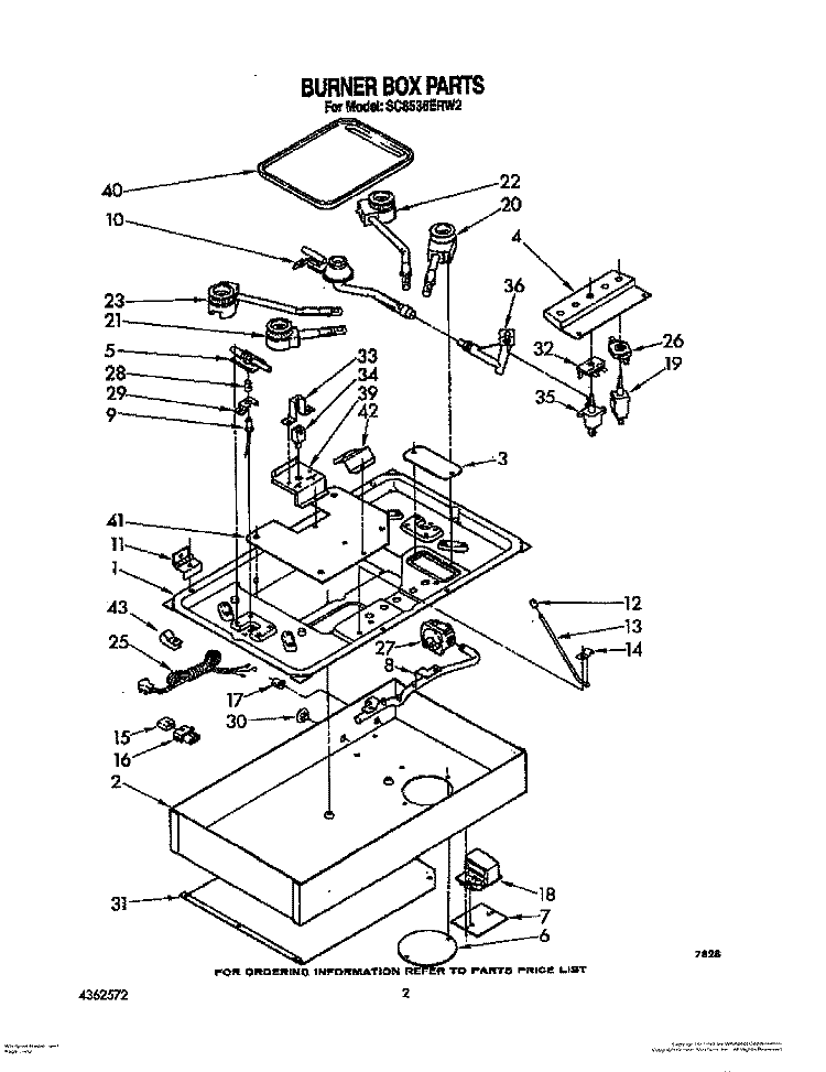 BURNER BOX Diagram and Parts List for SC8536ERW2  Whirlpool Cooktop