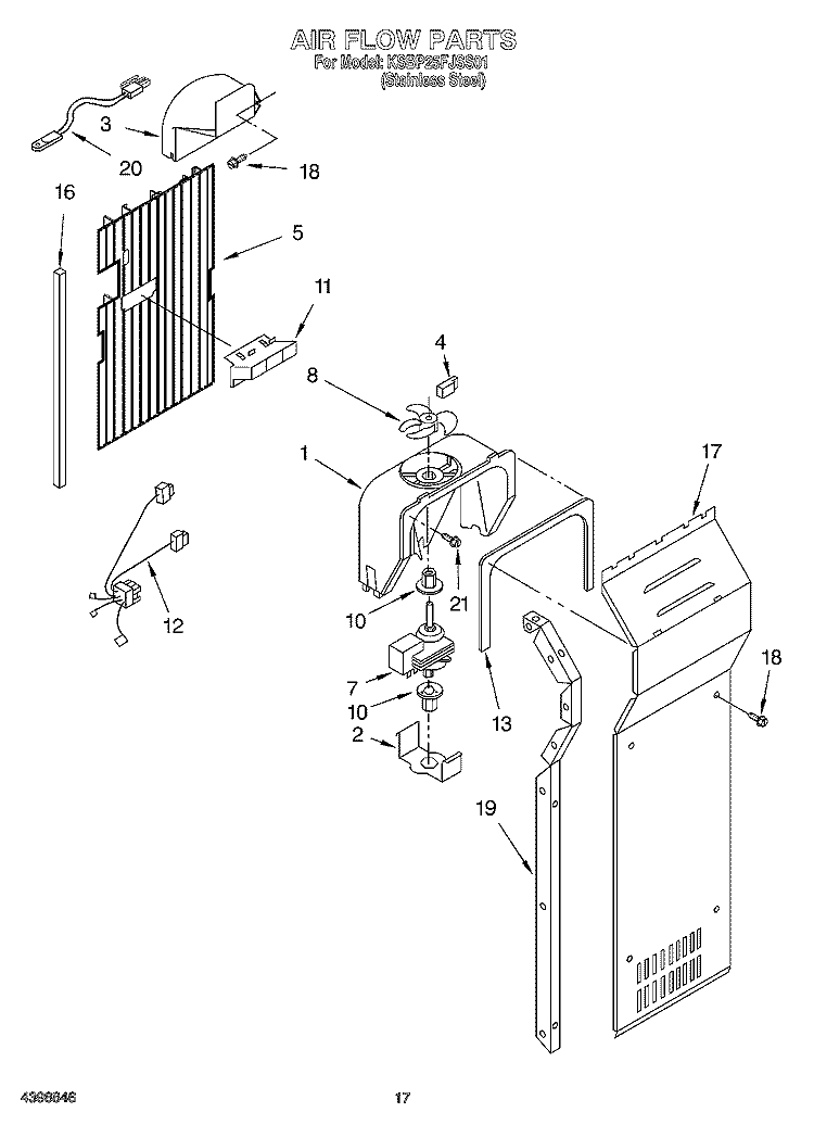 AIR FLOW Diagram and Parts List for KSBP25FJSS01  KitchenAid Refrigerator