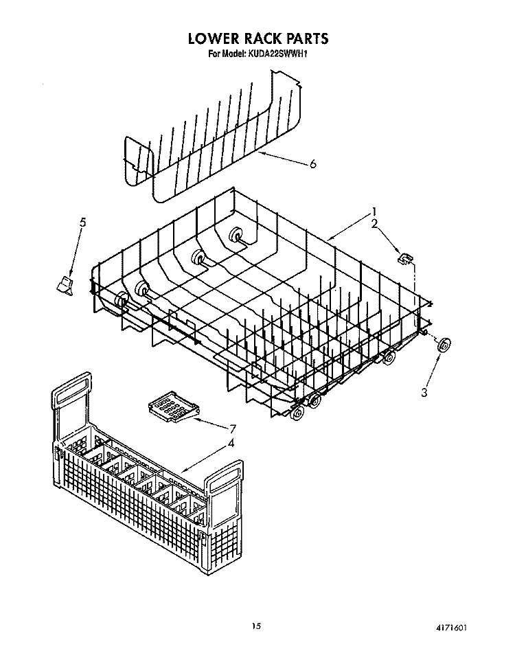 LOWER RACK Diagram and Parts List for KUDA22SWWH1  KitchenAid Dishwasher