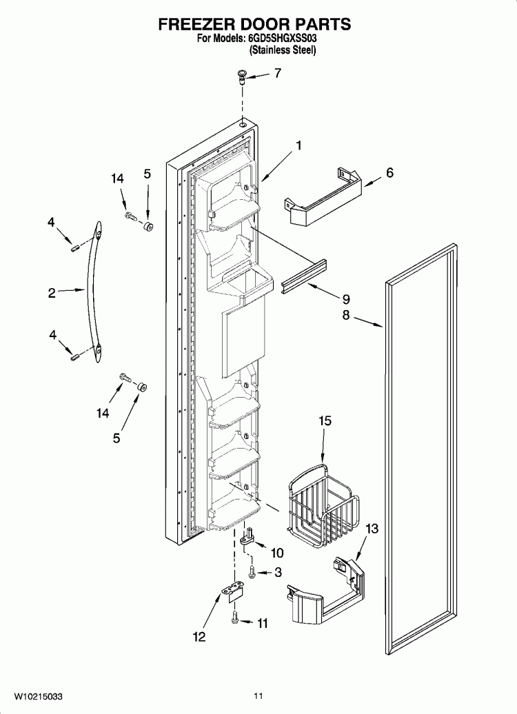 FREEZER DOOR PARTS Diagram and Parts List for 6GD5SHGXSS03  Whirlpool Refrigerator