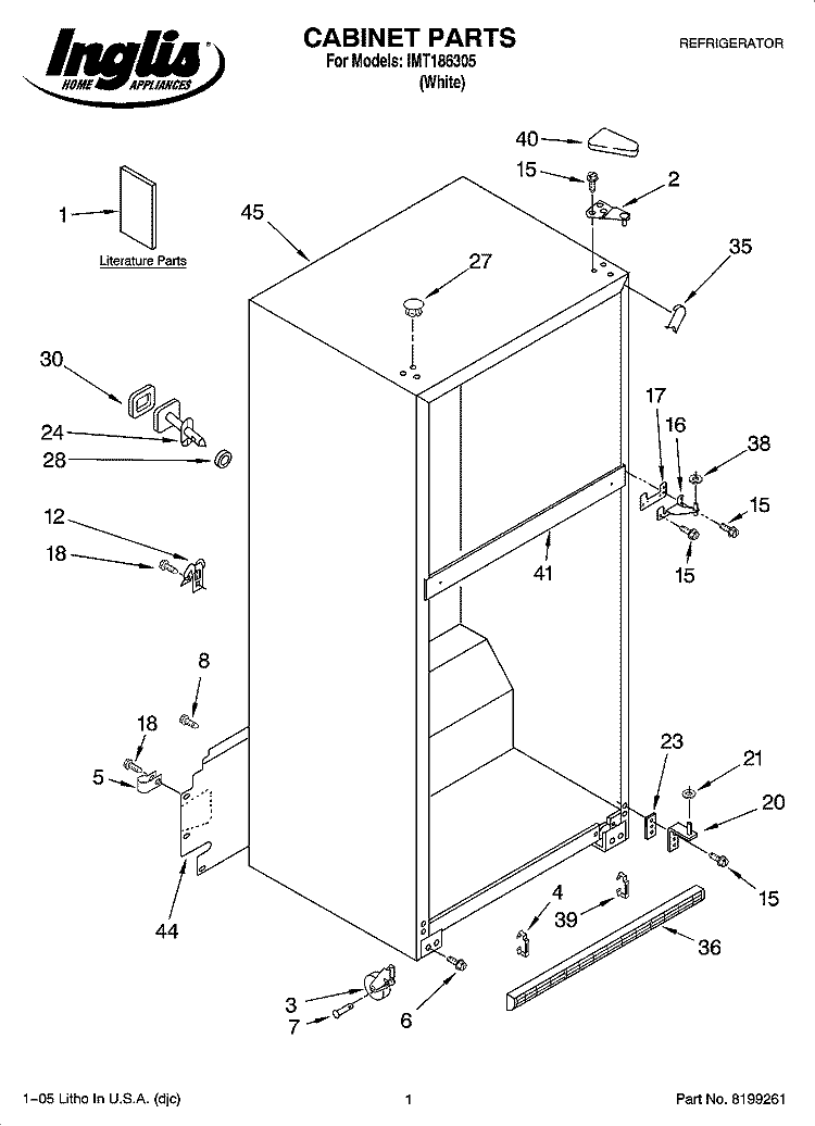 CABINET PARTS Diagram and Parts List for IMT186305  Inglis Refrigerator