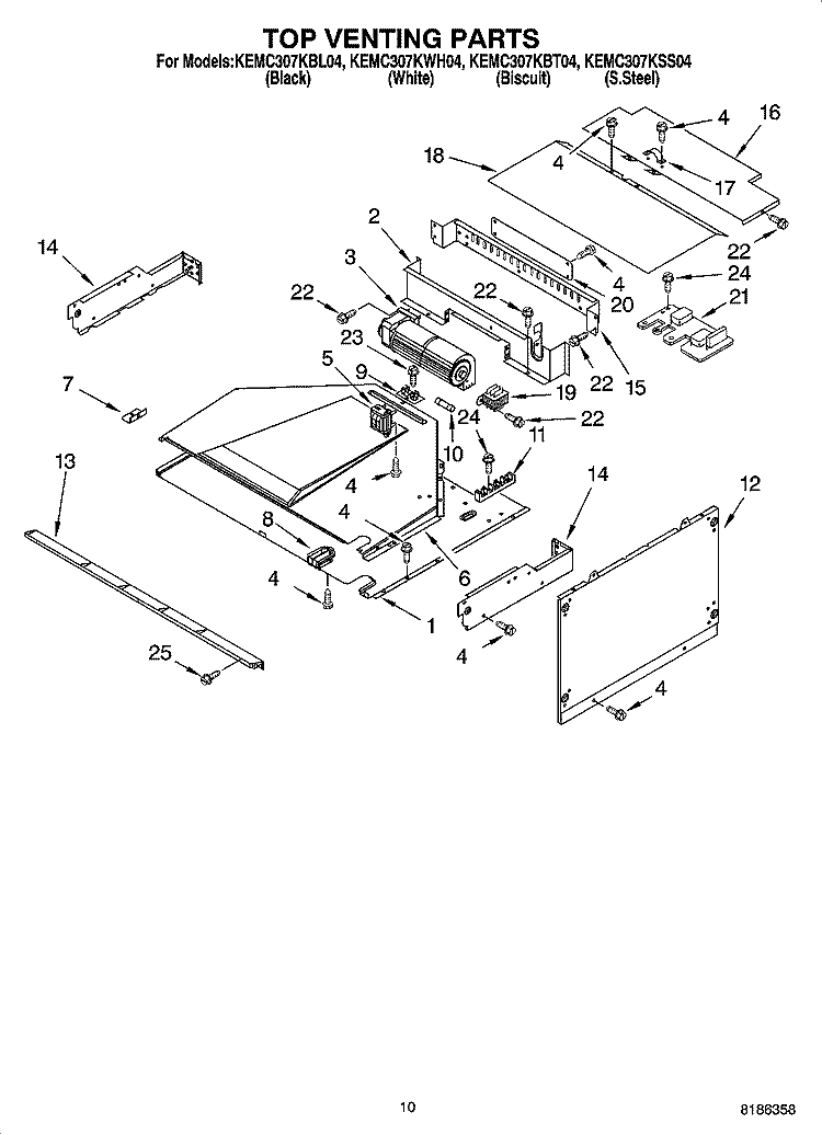 TOP VENTING PARTS Diagram and Parts List for KEMC307KBL04  KitchenAid Microwave Oven Combo