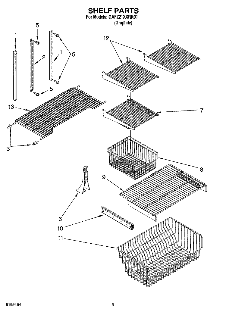 SHELF PARTS Diagram and Parts List for GAFZ21XXRK01  Whirlpool Refrigerator