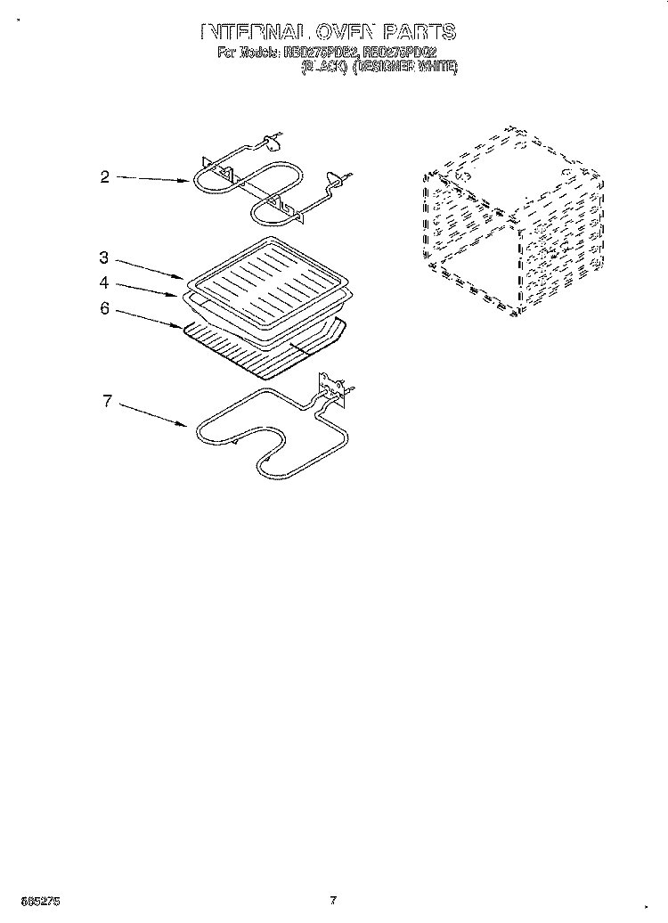 INTERNAL OVEN Diagram and Parts List for RBD275PDB2  Whirlpool Wall Oven