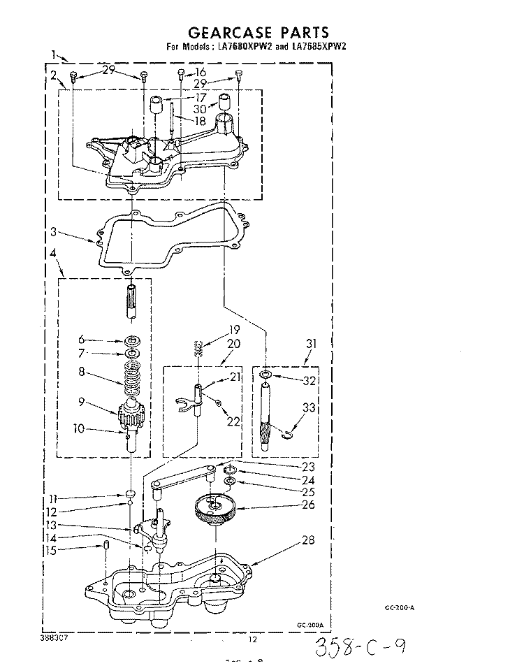 GEARCASE Diagram and Parts List for LA7680XPW2  Whirlpool Washer