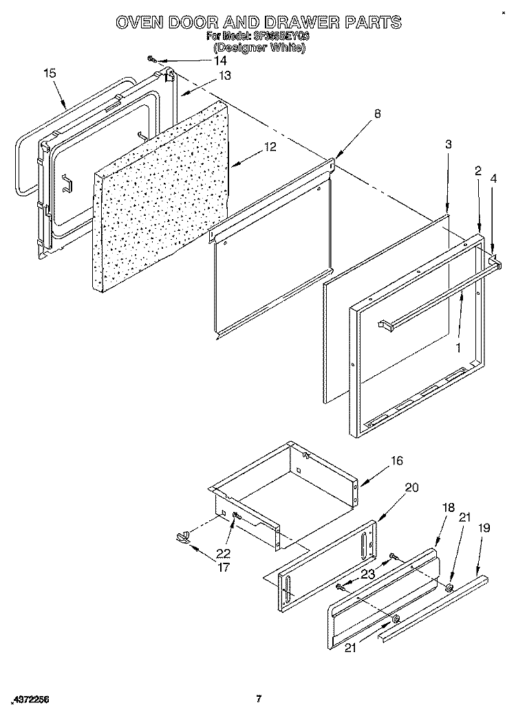 OVEN DOOR AND DRAWER Diagram and Parts List for SF365BEYQ3  Whirlpool Range